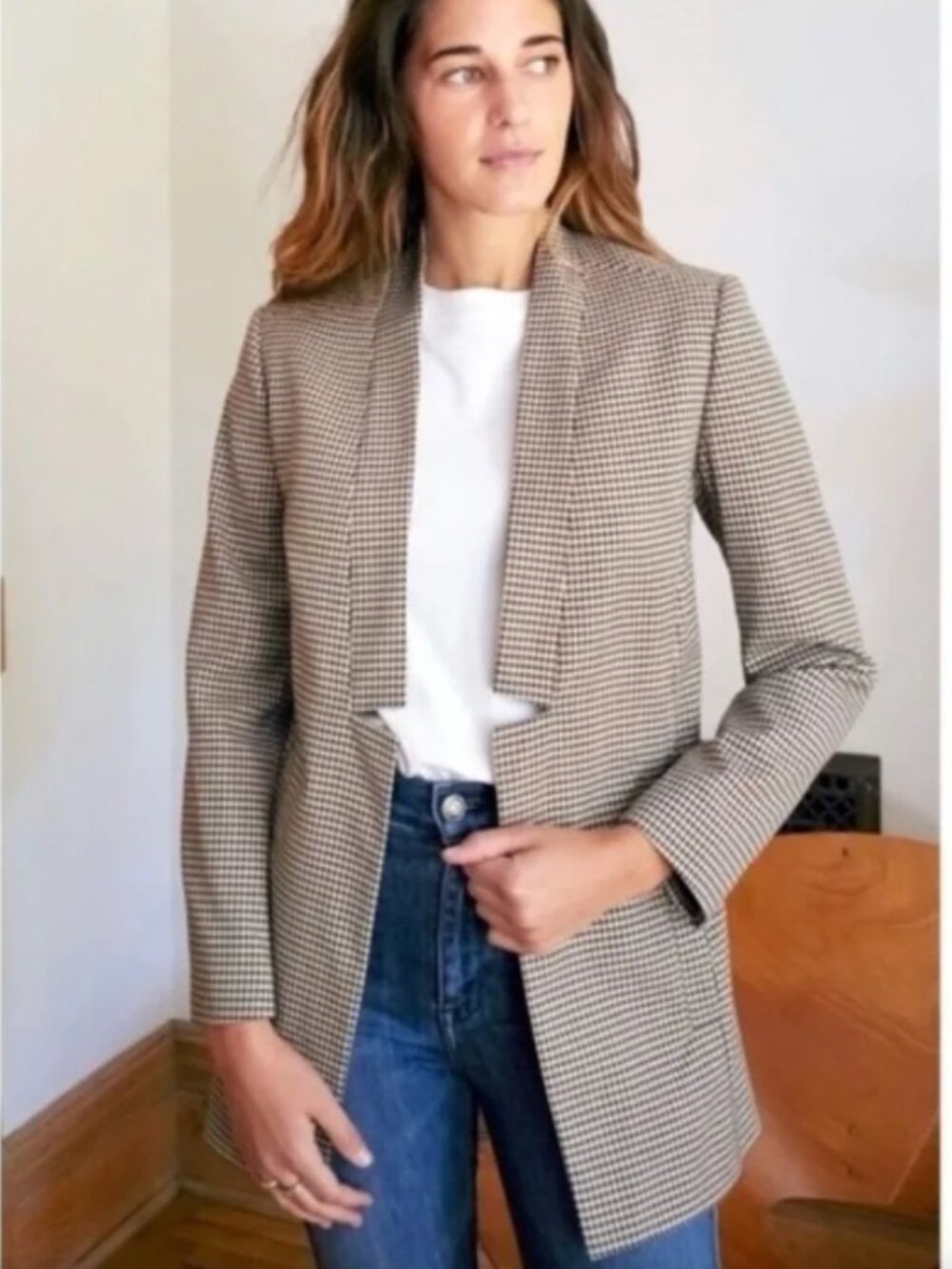 AYR The Coup Wool Blend Blazer / Jacket in Deep Brown & Cream Check